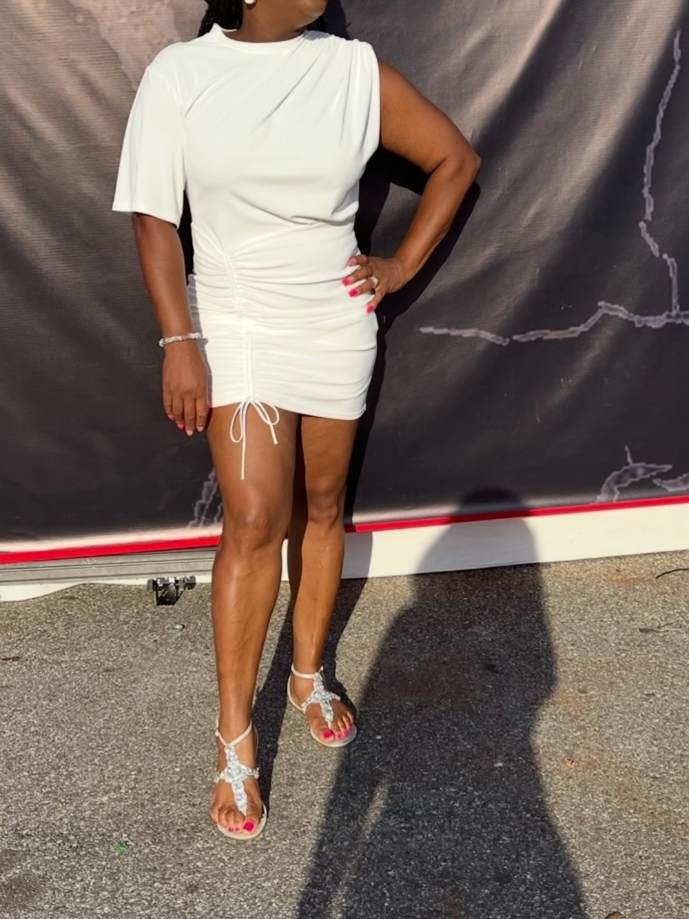 Zara White Ruched One-Shoulder Mini Dress